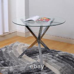 Modern Glass Dining Table Bistro Coffee Tables Round Stainless Steel Chrome Legs