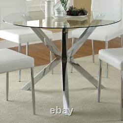 Modern Glass Dining Table Bistro Coffee Tables Round Stainless Steel Chrome Legs
