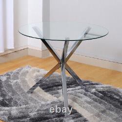 Modern Glass Dining Table Bistro Coffee Tables Round Stainless Steel Chrome Legs