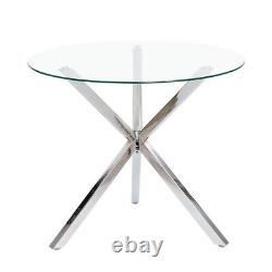 Modern Glass Dining Table Bistro Coffee Tables Round Stainless Steel Chrome Legs