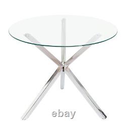 Modern Glass Dining Table Bistro Coffee Tables Round Stainless Steel Chrome Legs