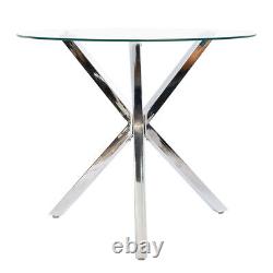 Modern Glass Dining Table Bistro Coffee Tables Round Stainless Steel Chrome Legs