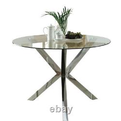 Modern Glass Dining Table Bistro Coffee Tables Round Stainless Steel Chrome Legs