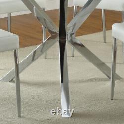 Modern Glass Dining Table Bistro Coffee Tables Round Stainless Steel Chrome Legs
