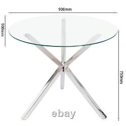 Modern Glass Dining Table Bistro Coffee Tables Round Stainless Steel Chrome Legs