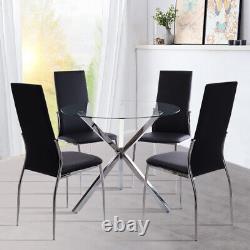 Modern Glass Dining Table Bistro Coffee Tables Round Stainless Steel Chrome Legs