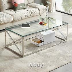 Monza Glass Coffee Table with Chrome Stainless Steel Cross Frame AY53-CHROME