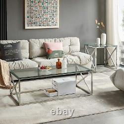 Monza Glass Coffee Table with Chrome Stainless Steel Cross Frame AY53-CHROME