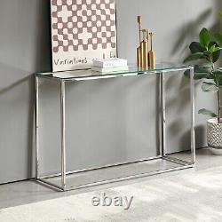 Monza Glass Console Hall Table with Chrome Stainless Steel Frame AY51-CHROME