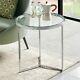 Monza Round Glass Side Lamp Table With Chrome Stainless Steel Frame Ay56-chrome