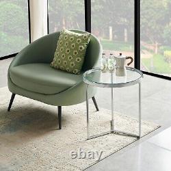 Monza Round Glass Side Lamp Table with Chrome Stainless Steel Frame AY56-CHROME