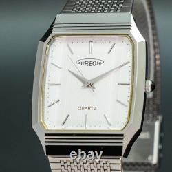 NOS BOXED TOP MINT AUREOLE SW-237 Silver Tank Shape Swiss Men Quartz Watch