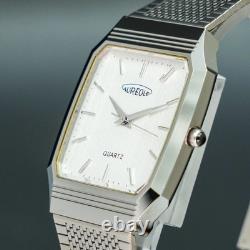 NOS BOXED TOP MINT AUREOLE SW-237 Silver Tank Shape Swiss Men Quartz Watch