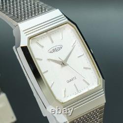 NOS BOXED TOP MINT AUREOLE SW-237 Silver Tank Shape Swiss Men Quartz Watch