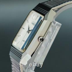 NOS BOXED TOP MINT AUREOLE SW-237 Silver Tank Shape Swiss Men Quartz Watch