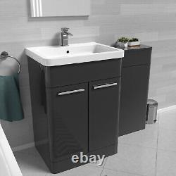 Nes Home Anthracite 600mm Freestanding Cabinet, Ceramic Basin & WC Unit