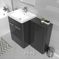 Nes Home Anthracite 600mm Freestanding Cabinet, Ceramic Basin & WC Unit