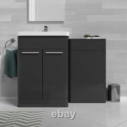 Nes Home Anthracite 600mm Freestanding Cabinet, Ceramic Basin & WC Unit