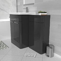 Nes Home Anthracite 600mm Freestanding Cabinet, Ceramic Basin & WC Unit