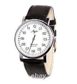 One Hand Luch Mechanical Wristwatch Men's leather White 77471760 RUS. Skeleton