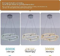 Oninio Modern LED Crystal Chandeliers, Dimmable Pendant Light, Height Adjustable