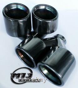 Pair 4-100mm Twin Black Chrome Exhaust Tail Pipe Stainless Steel Trim Tips L/R