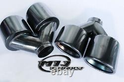 Pair 4-100mm Twin Black Chrome Exhaust Tail Pipe Stainless Steel Trim Tips L/R