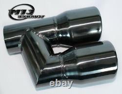 Pair Of Twin Black Chrome Exhaust Tailpipes Stainless To Suit Audi A4 A5 A6 A7