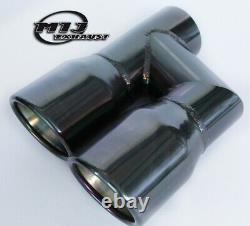 Pair Of Twin Black Chrome Exhaust Tailpipes Stainless To Suit Mercedes AMG Style