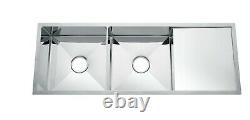 Polished Chrome stainless steel double bowl kitchen sink with drainer r10 mm