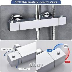 Quality Thermostat Shower System, Square Thermostatic 38 °C Chrome