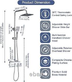 Quality Thermostat Shower System, Square Thermostatic 38 °C Chrome