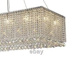 Rectangular Crystal Hanging Pendant 14 Light Chandelier Polished Chrome G9 Bulb