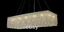 Rectangular Crystal Hanging Pendant 14 Light Chandelier Polished Chrome G9 Bulb