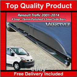 Renault Trafic 2001-2014 76mm 4 Step Lwb Side Bars Stainless Steel Chrome Steps