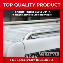 Renault Trafic Lwb 200114 Polished Chrome Stainless Steel Roof Bars Rails Rack