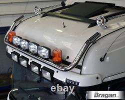 Roof Bar + Spot Lights + Amber Beacon For MAN TGS Low Cab CHROME Stainless Truck