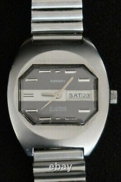 Rotary Watch 21 Jewels Automatic Brushed Chrome And Slate Hexagon Dial A Classic