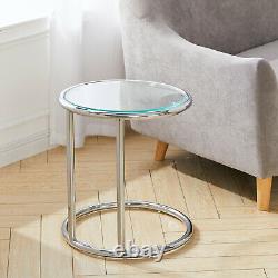 Round Chrome Frame Glass Coffee Side End Table Bistro Tea Tables Stainless Steel