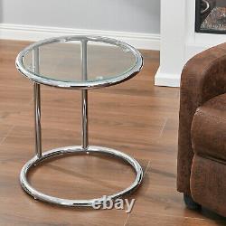 Round Chrome Frame Glass Coffee Side End Table Bistro Tea Tables Stainless Steel