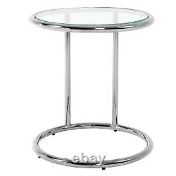 Round Chrome Frame Glass Coffee Side End Table Bistro Tea Tables Stainless Steel