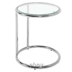 Round Chrome Frame Glass Coffee Side End Table Bistro Tea Tables Stainless Steel