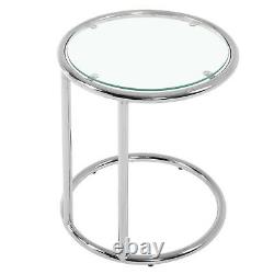 Round Chrome Frame Glass Coffee Side End Table Bistro Tea Tables Stainless Steel