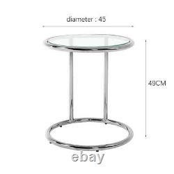 Round Chrome Frame Glass Coffee Side End Table Bistro Tea Tables Stainless Steel