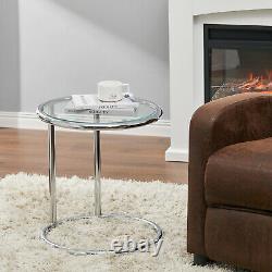 Round Chrome Frame Glass Coffee Side End Table Bistro Tea Tables Stainless Steel