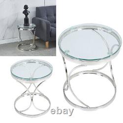 Round Glass Coffee Table Console Table Chrome Stainless Steel Living Room