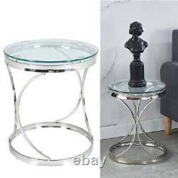 Round Glass Coffee Table Console Table Chrome Stainless Steel Living Room