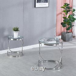 Round Glass Coffee Table Console Table Chrome Stainless Steel Living Room