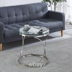 Round Glass Coffee Table Console Table Chrome Stainless Steel Living Room