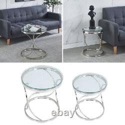 Round Glass Coffee Table Console Table Chrome Stainless Steel Living Room